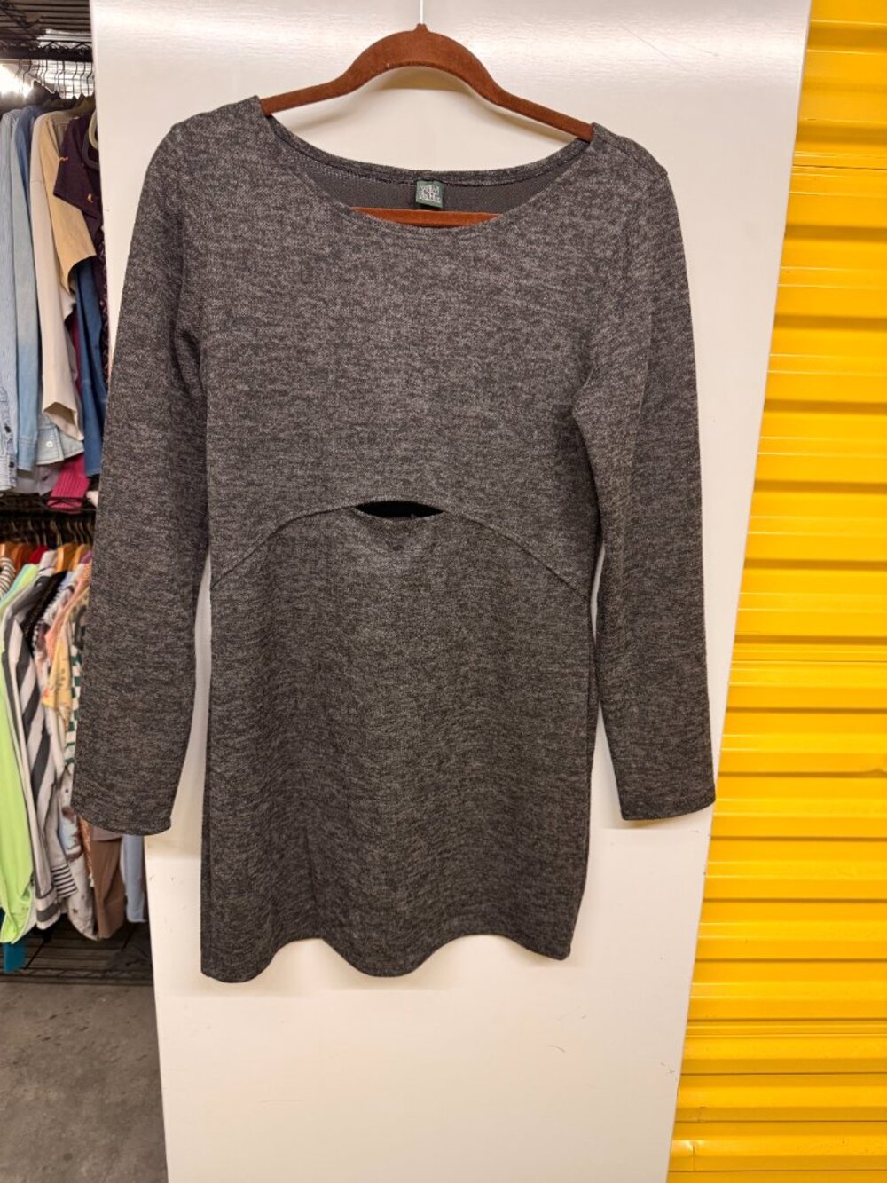 Wild Fable Peekaboo Knit Mini Dress Charcoal Gray Long Sleeve Cutout Medium